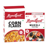 Mamafeast Cornflakes 500g + Muesli Fruit & Nut 400g | Break fast Cereals | High in Iron | High in B Group Vitamins | (Pack of 2) 900g