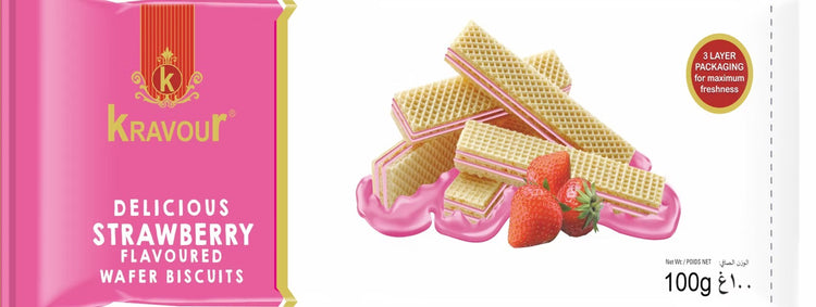 Kravour Strawberry Wafer Biscuit 100Gm
