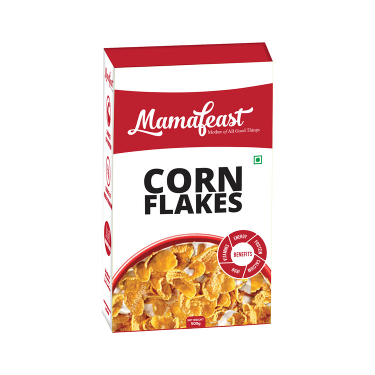 Mamafeast Cornflakes | Breakfast Cereals | Low Fat Healthy Grain Snack | High In Iron Vitamin B And C | Cholesterol-Free | Pack of 500G