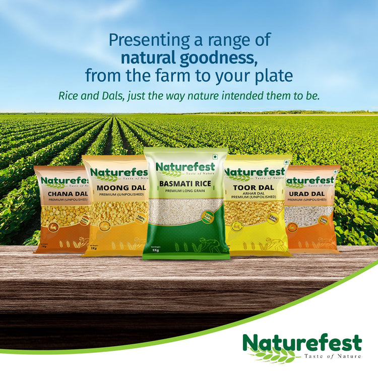 Naturefest Basket Contains 1kg pack each of Basmati Rice, Moong Dal, Toor Dal and Urad Dal | Total weight 4kg